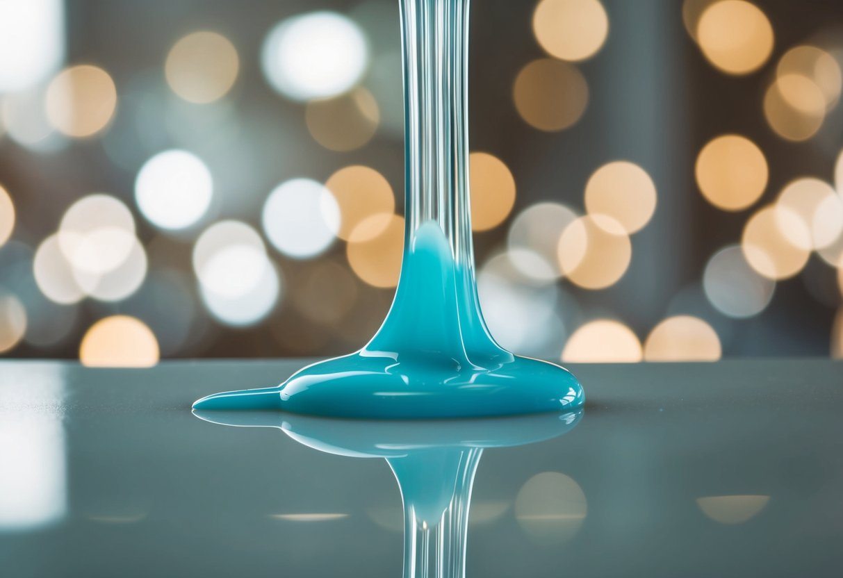 Uma secreção gelatinosa escorrendo de uma superfície, brilhando à luz