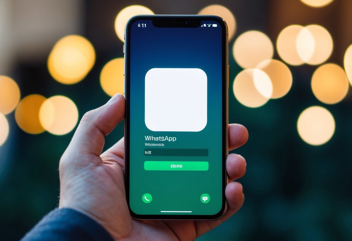 Um smartphone com uma foto de perfil em branco na tela do WhatsApp