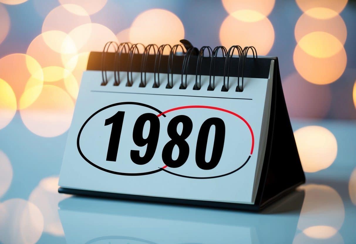 Um calendário com o ano de 1980 circulado e o ano de 2025 destacado
