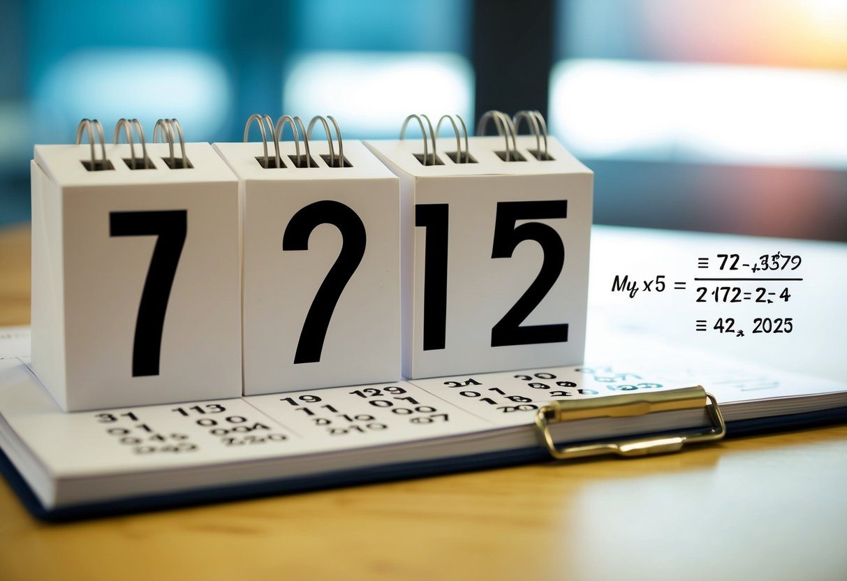 Um calendário mostrando os anos de 1972 e 2025 com uma equação matemática escrita ao lado.