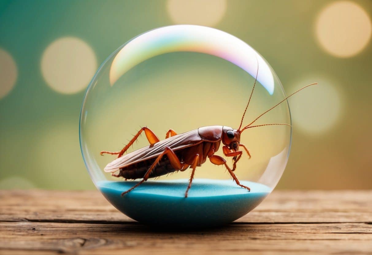 Uma gigantesca barata saindo de uma bolha de sonho
