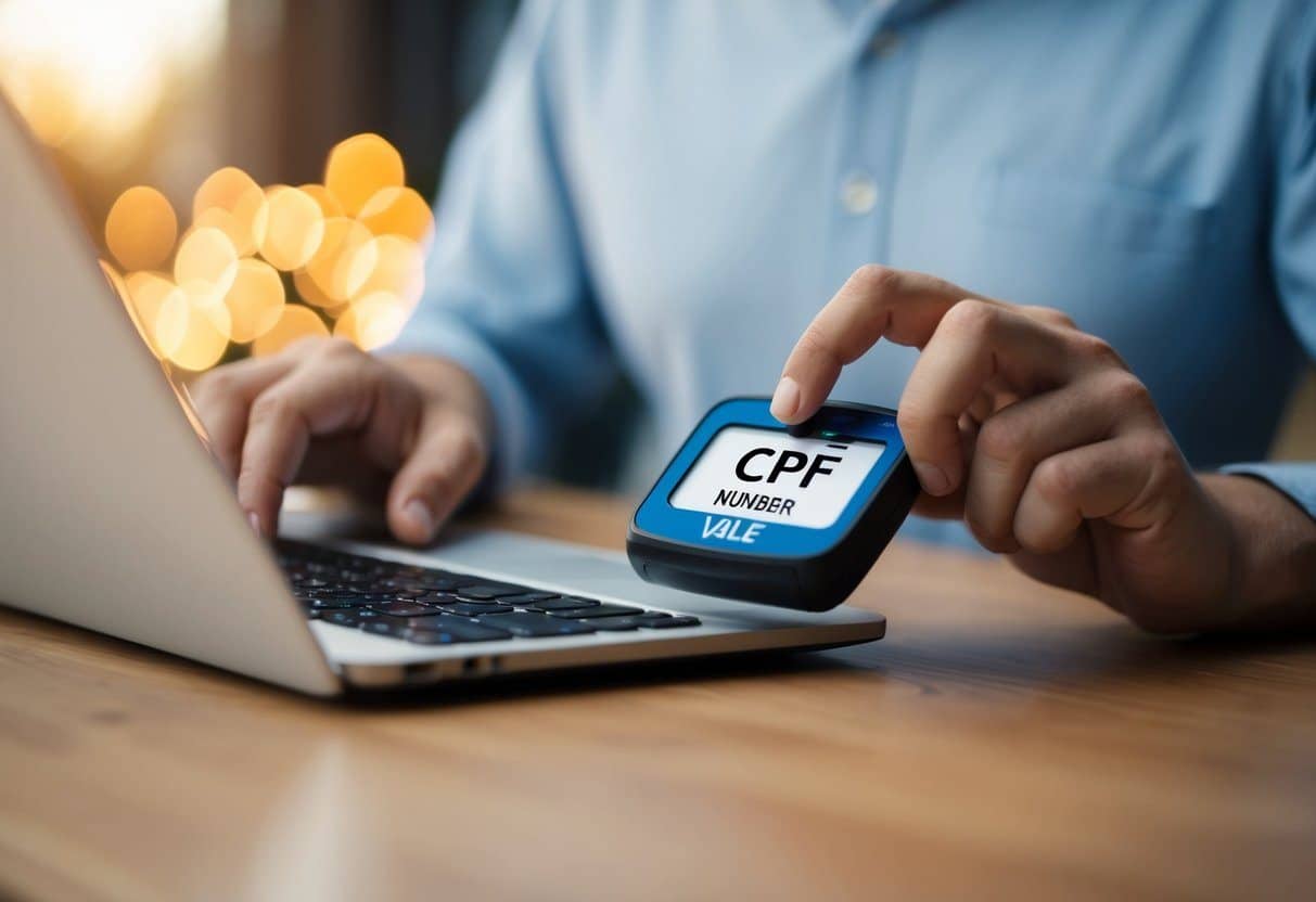 Uma pessoa inserindo seu número de CPF para solicitar um reabastecimento de Vale Gás