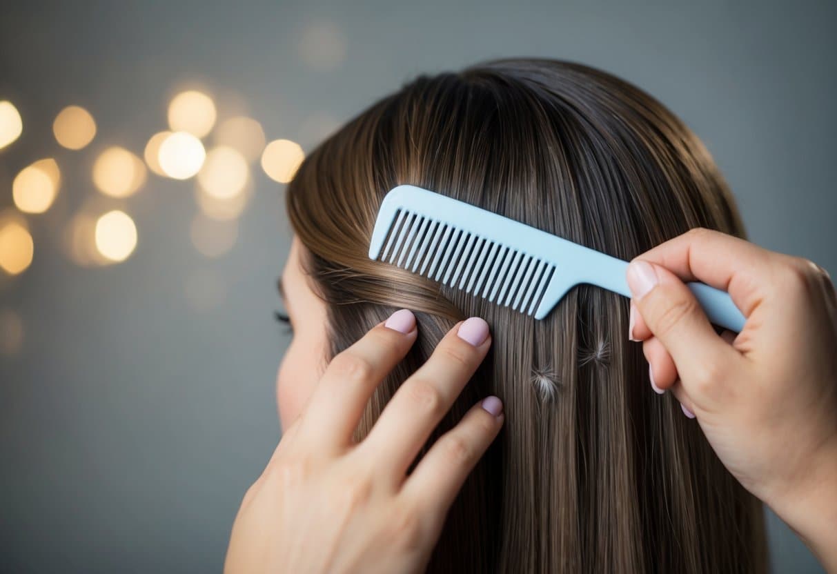 Um sonho de tirar piolhos de uma cabeça, com um pente e piolhos visíveis no cabelo