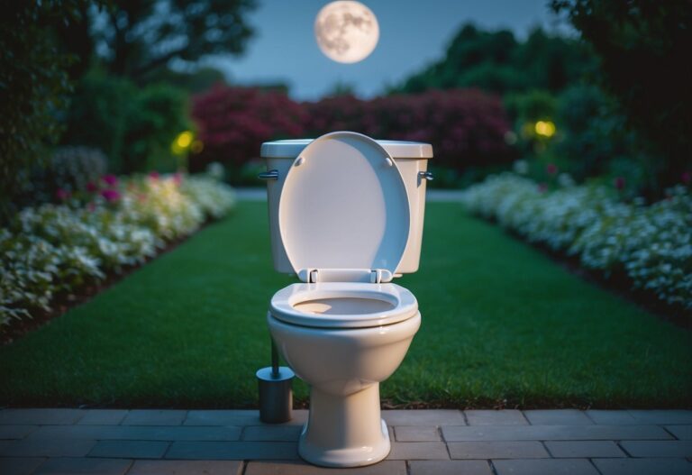 Um sonho de um banheiro em um sereno jardim iluminado pela lua