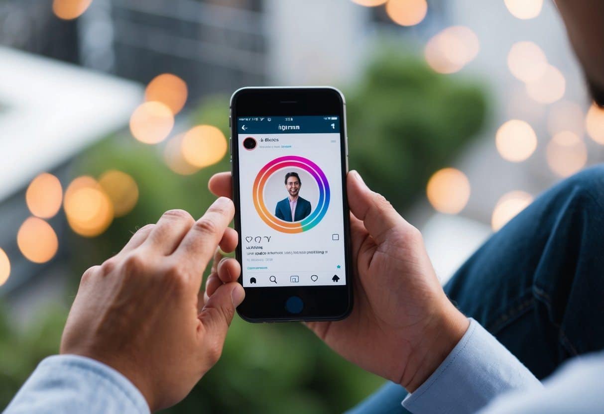 Uma pessoa usando um smartphone para criar e gerenciar sua conta no Instagram