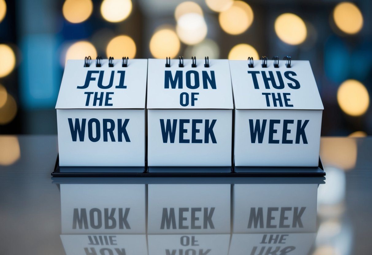 Um calendário com 5 colunas representando os dias da semana, com cada coluna dividida em 8 seções para representar a semana de trabalho de 40 horas.