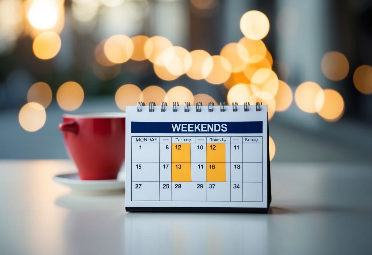 Um calendário com 52 finais de semana destacados em um ano