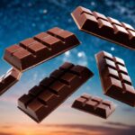 Um sonho de barras de chocolate flutuando em um céu estrelado