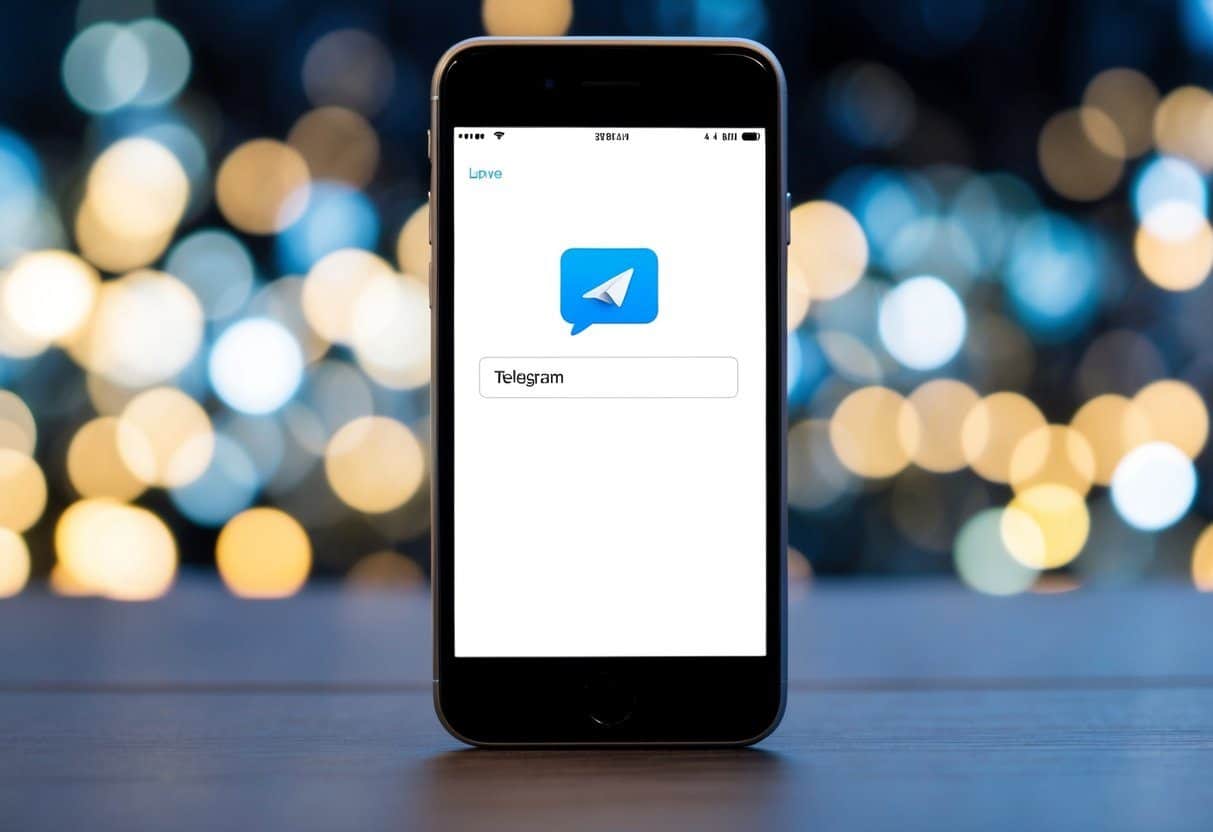 Um smartphone com o aplicativo Telegram aberto e um espaço em branco onde normalmente estaria o campo de entrada do número de telefone.