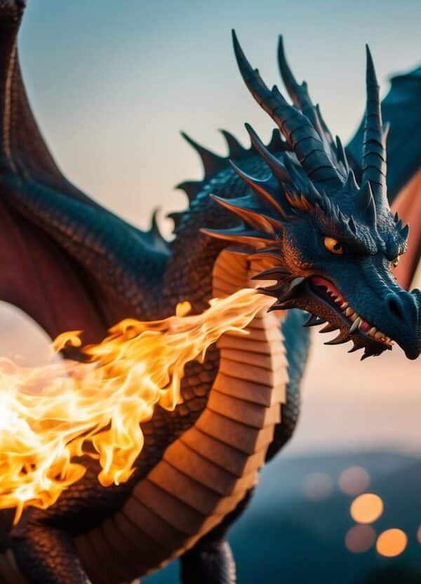 Um dragão sonhando e cuspindo fogo