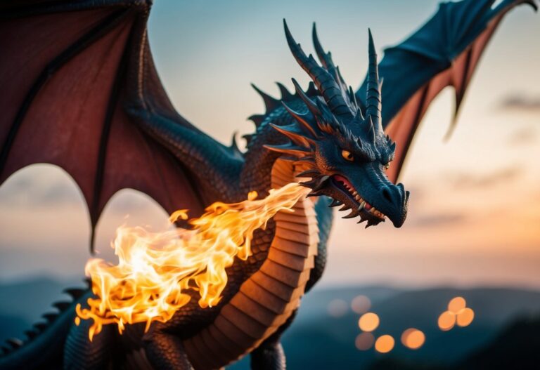 Um dragão sonhando e cuspindo fogo