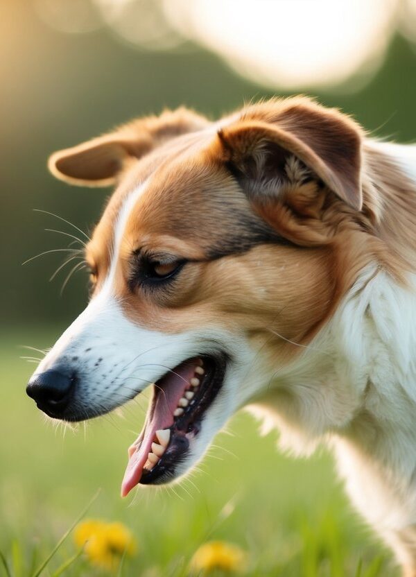 Um cachorro coçando furiosamente, com um carrapato grudado em seu pelo