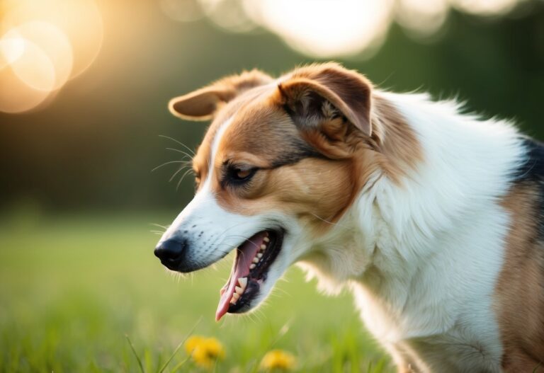 Um cachorro coçando furiosamente, com um carrapato grudado em seu pelo
