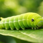 Lagarta verde sobre uma folha verde em um ambiente natural.