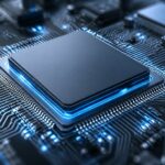 Imagem em close de um processador octa-core Snapdragon em uma placa-mãe eletrônica.