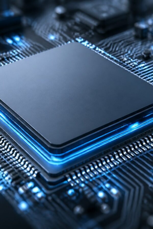 Imagem em close de um processador octa-core Snapdragon em uma placa-mãe eletrônica.